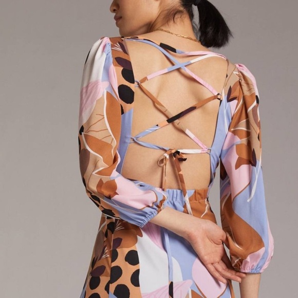 Anthropologie hutch bloom wrap midi dress lace up back wedding guest dress 1X - Picture 7 of 16